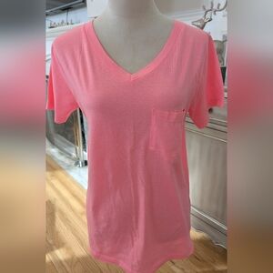 Exist Neon Bright Pink V-Neck Short Sleeve Tee